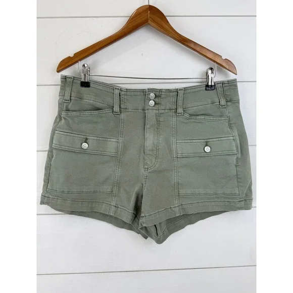 Paige Cargo Shorts Womens 30 Olive Green High Rise Utility Twill Summer Festival - Picture 1 of 9